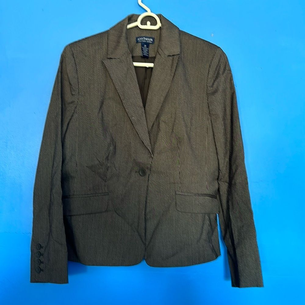 Ann Taylor Factory Store Brown/Beige Stripe One Button Close Blazer Size 8P